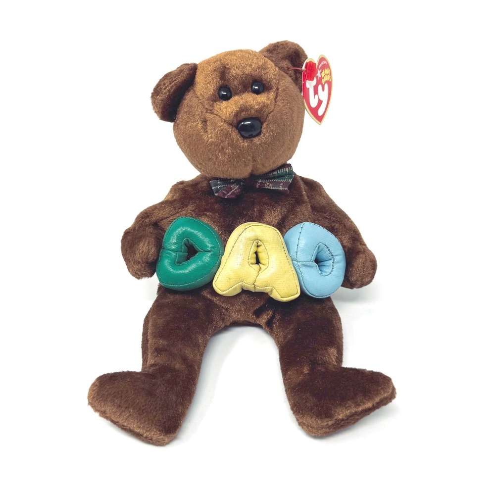 Ty Beanie Baby Dad Brown Bear Plaid Bowtie Dad Letters Plush 2004